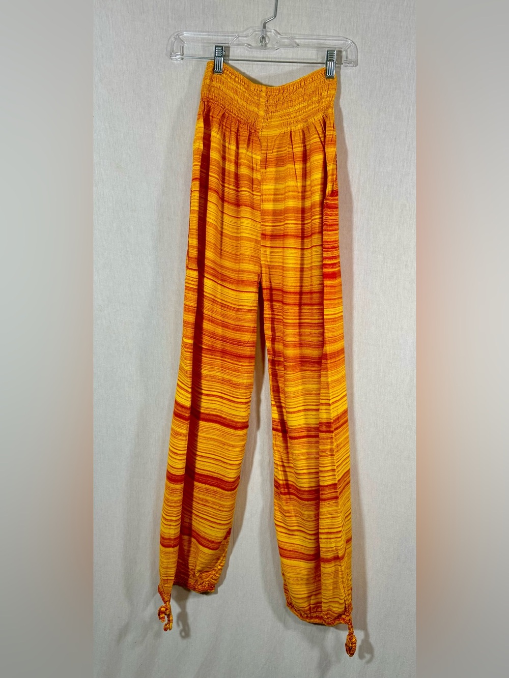 S/M boho Elastic Waist Yellow & Orange Striped pants. Harem, hippie, wide leg - Picture 2 of 3